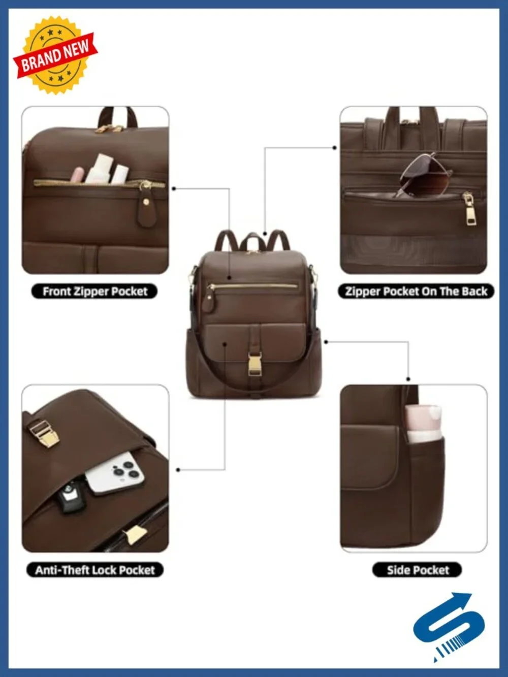 PU Leather Anti-Theft Backpack Purse with Luggage Strap